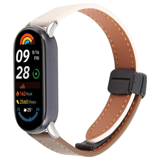 For Xiaomi Smart Band 9 / 8 Folding Magnetic Buckle Microfiber Leather Watch Band(Apricot+Caramel) by bashfashion