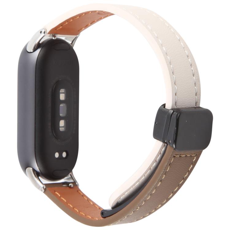 For Xiaomi Smart Band 9 / 8 Folding Magnetic Buckle Microfiber Leather Watch Band(Apricot+Caramel) by bashfashion