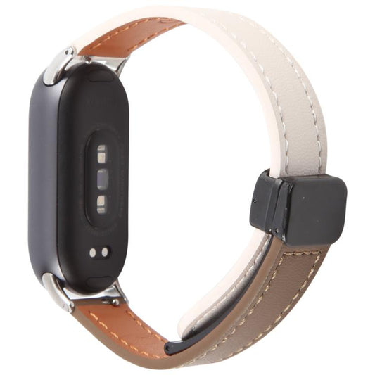 For Xiaomi Smart Band 9 / 8 Folding Magnetic Buckle Microfiber Leather Watch Band(Apricot+Caramel) by bashfashion