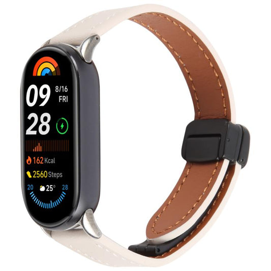 For Xiaomi Smart Band 9 / 8 Folding Magnetic Buckle Microfiber Leather Watch Band(Apricot) by bashfashion