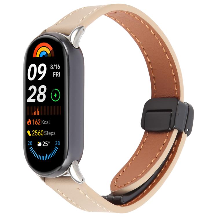 For Xiaomi Smart Band 9 / 8 Folding Magnetic Buckle Microfiber Leather Watch Band(Cream Apricot) by bashfashion