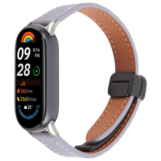 For Xiaomi Smart Band 9 / 8 Folding Magnetic Buckle Microfiber Leather Watch Band(Lavender) by bashfashion