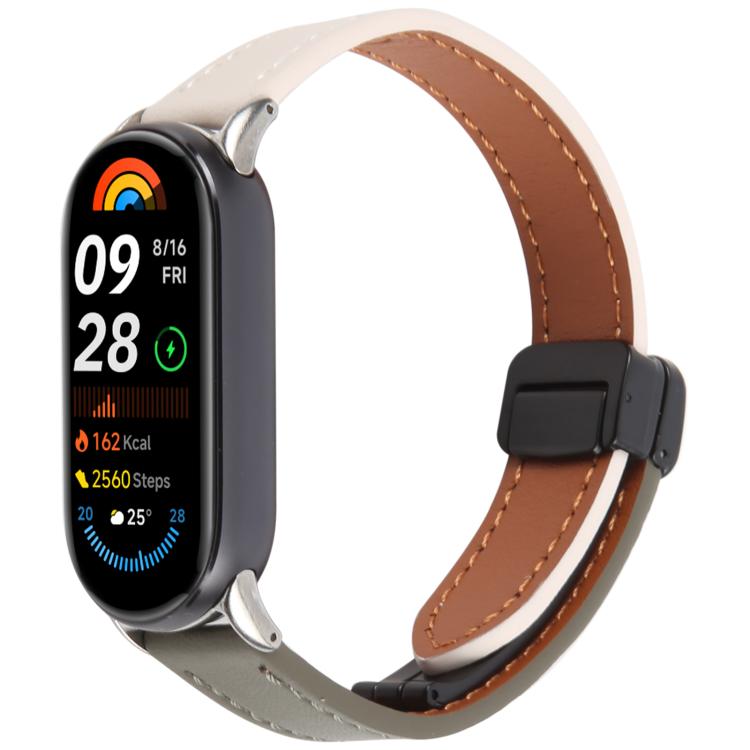 For Xiaomi Smart Band 9 / 8 Folding Magnetic Buckle Microfiber Leather Watch Band(Apricot+Butter) by bashfashion