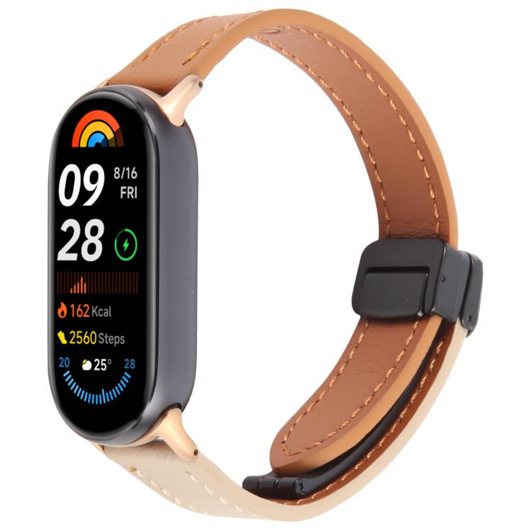For Xiaomi Smart Band 9 / 8 Folding Magnetic Buckle Microfiber Leather Watch Band(Orange+Cream) by bashfashion