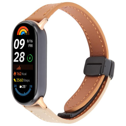 For Xiaomi Smart Band 9 / 8 Folding Magnetic Buckle Microfiber Leather Watch Band(Orange+Cream) by bashfashion