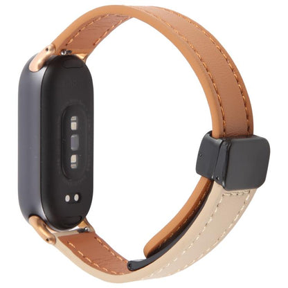 For Xiaomi Smart Band 9 / 8 Folding Magnetic Buckle Microfiber Leather Watch Band(Orange+Cream) by bashfashion