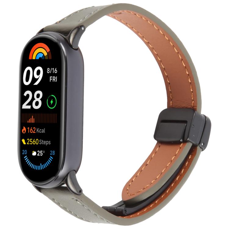 For Xiaomi Smart Band 9 / 8 Folding Magnetic Buckle Microfiber Leather Watch Band(Avocado Green) by bashfashion