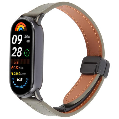 For Xiaomi Smart Band 9 / 8 Folding Magnetic Buckle Microfiber Leather Watch Band(Avocado Green) by bashfashion