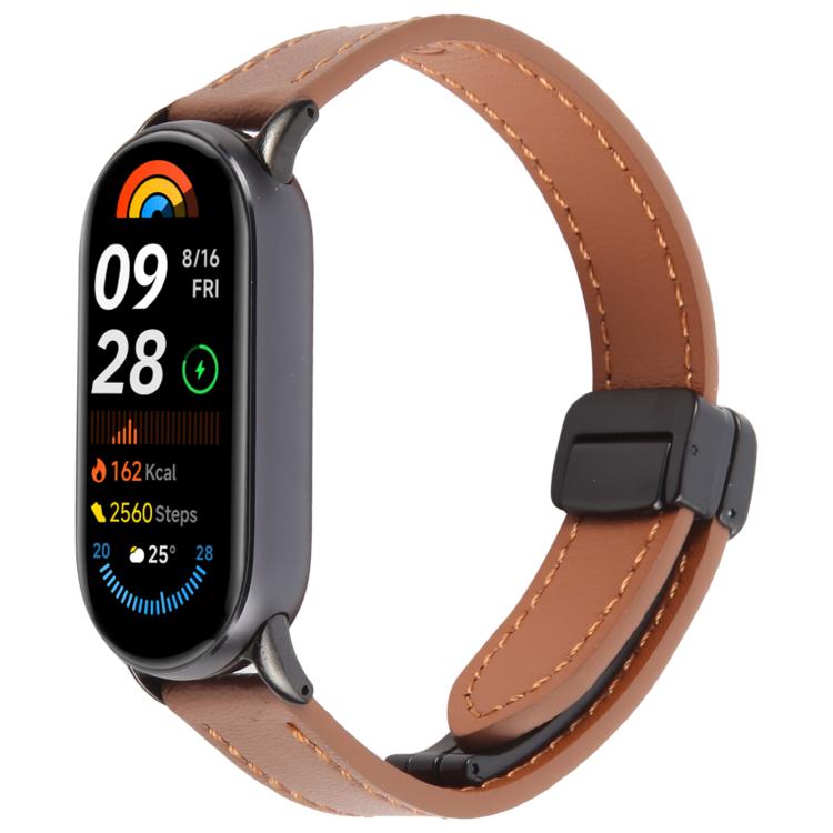For Xiaomi Smart Band 9 / 8 Folding Magnetic Buckle Microfiber Leather Watch Band(Caramel Macchiato) by bashfashion