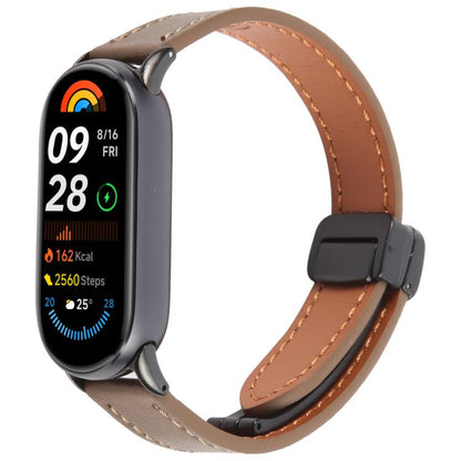 For Xiaomi Smart Band 9 / 8 Folding Magnetic Buckle Microfiber Leather Watch Band(Mocha Brown) by bashfashion