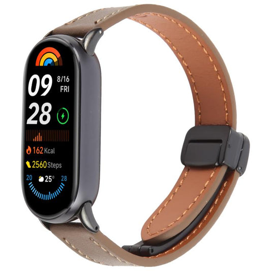 For Xiaomi Smart Band 9 / 8 Folding Magnetic Buckle Microfiber Leather Watch Band(Mocha Brown) by bashfashion