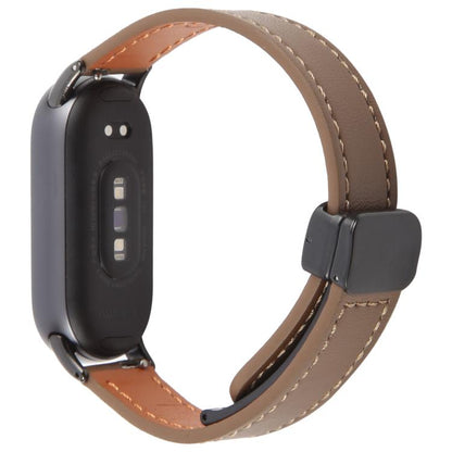 For Xiaomi Smart Band 9 / 8 Folding Magnetic Buckle Microfiber Leather Watch Band(Mocha Brown) by bashfashion