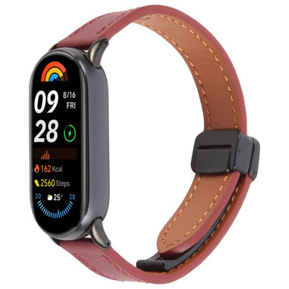 For Xiaomi Smart Band 9 / 8 Folding Magnetic Buckle Microfiber Leather Watch Band(Wine Red) by bashfashion