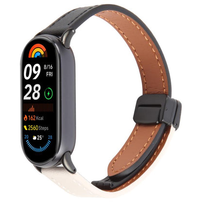 For Xiaomi Smart Band 9 / 8 Folding Magnetic Buckle Microfiber Leather Watch Band(Black+Apricot) by bashfashion
