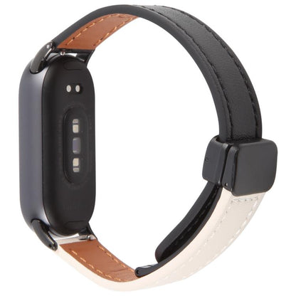 For Xiaomi Smart Band 9 / 8 Folding Magnetic Buckle Microfiber Leather Watch Band(Black+Apricot) by bashfashion