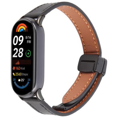 For Xiaomi Smart Band 9 / 8 Folding Magnetic Buckle Microfiber Leather Watch Band(Black) by bashfashion