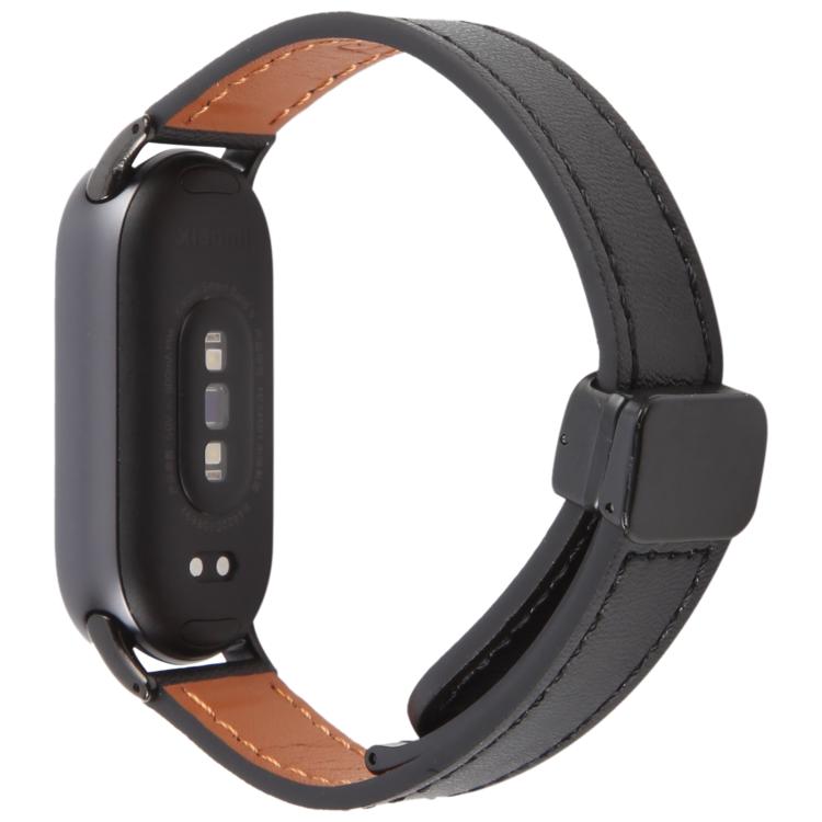 For Xiaomi Smart Band 9 / 8 Folding Magnetic Buckle Microfiber Leather Watch Band(Black) by bashfashion
