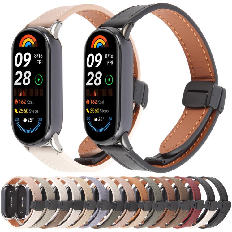 For Xiaomi Smart Band 9 / 8 Folding Magnetic Buckle Microfiber Leather Watch Band(Avocado Green) by bashfashion