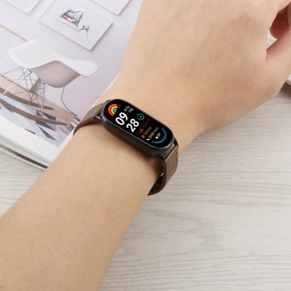 For Xiaomi Smart Band 9 / 8 Folding Magnetic Buckle Microfiber Leather Watch Band(Black+Apricot) by bashfashion