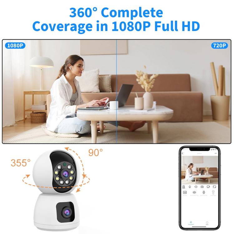 K12 1080P HD Dual Lens Dual Picture Wireless WiFi Camera(White) by bashfashion