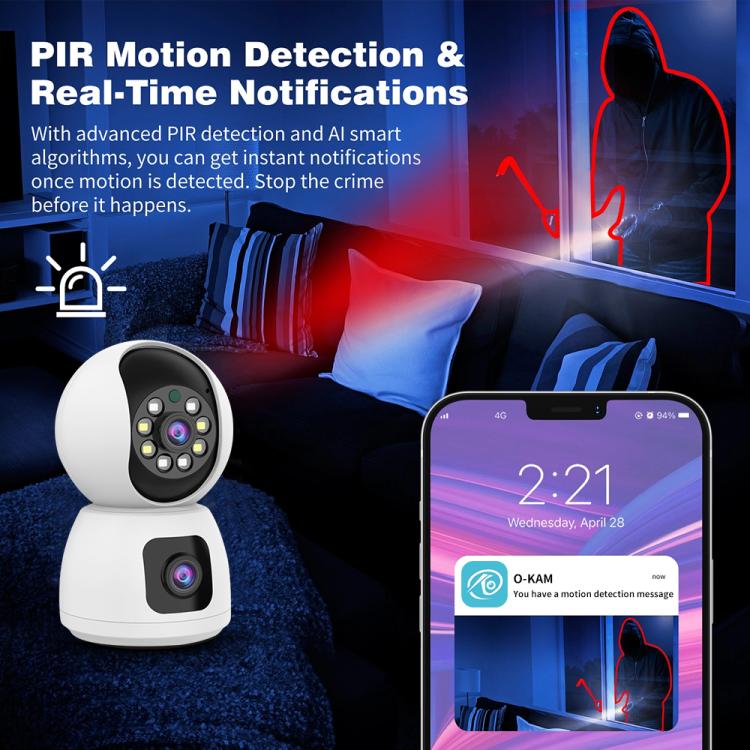 K12 1080P HD Dual Lens Dual Picture Wireless WiFi Camera(White) by bashfashion