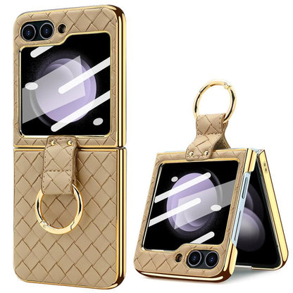 For Samsung Galaxy Z Flip6 / Flip7 FE VIETAO Woven Leather Metal Ring Phone Case(Gold) by VIETAO