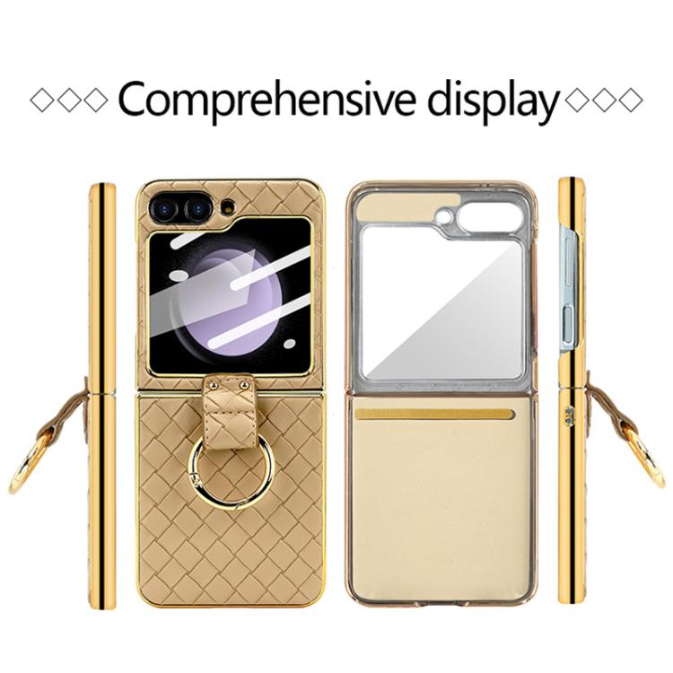 For Samsung Galaxy Z Flip6 / Flip7 FE VIETAO Woven Leather Metal Ring Phone Case(Gold) by VIETAO