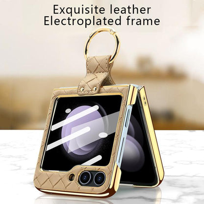 For Samsung Galaxy Z Flip5 VIETAO Woven Leather Metal Ring Phone Case(Pink) by VIETAO