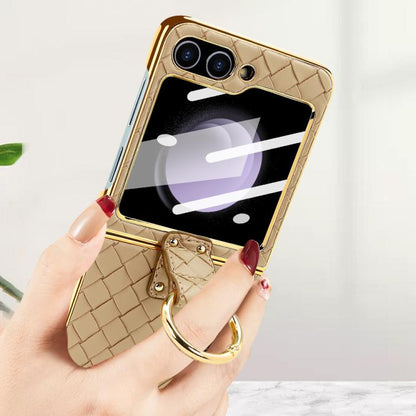 For Samsung Galaxy Z Flip5 VIETAO Woven Leather Metal Ring Phone Case(Pink) by VIETAO