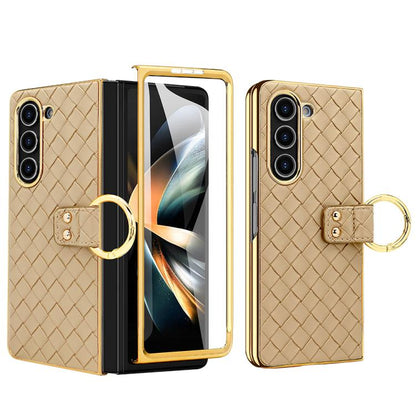 For Samsung Galaxy Z Fold6 VIETAO Woven Leather Metal Ring Phone Case(Gold) by VIETAO