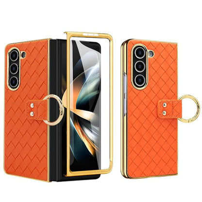 For Samsung Galaxy Z Fold5 VIETAO Woven Leather Metal Ring Phone Case(Orange) by VIETAO