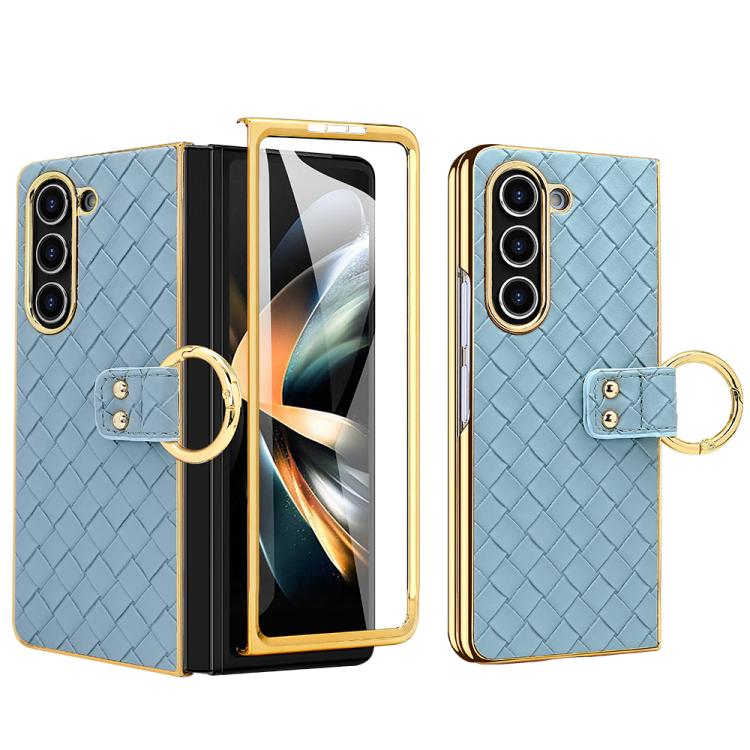 For Samsung Galaxy Z Fold4 VIETAO Woven Leather Metal Ring Phone Case(Blue) by VIETAO