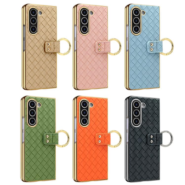 For Samsung Galaxy Z Fold3 5G VIETAO Woven Leather Metal Ring Phone Case(Gold) by VIETAO