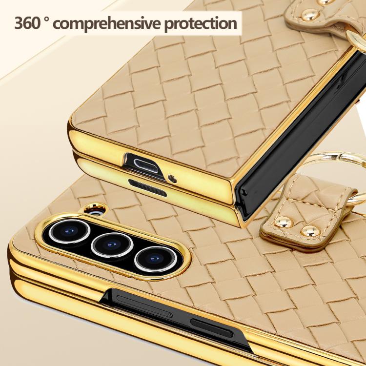 For Samsung Galaxy Z Fold6 VIETAO Woven Leather Metal Ring Phone Case(Gold) by VIETAO