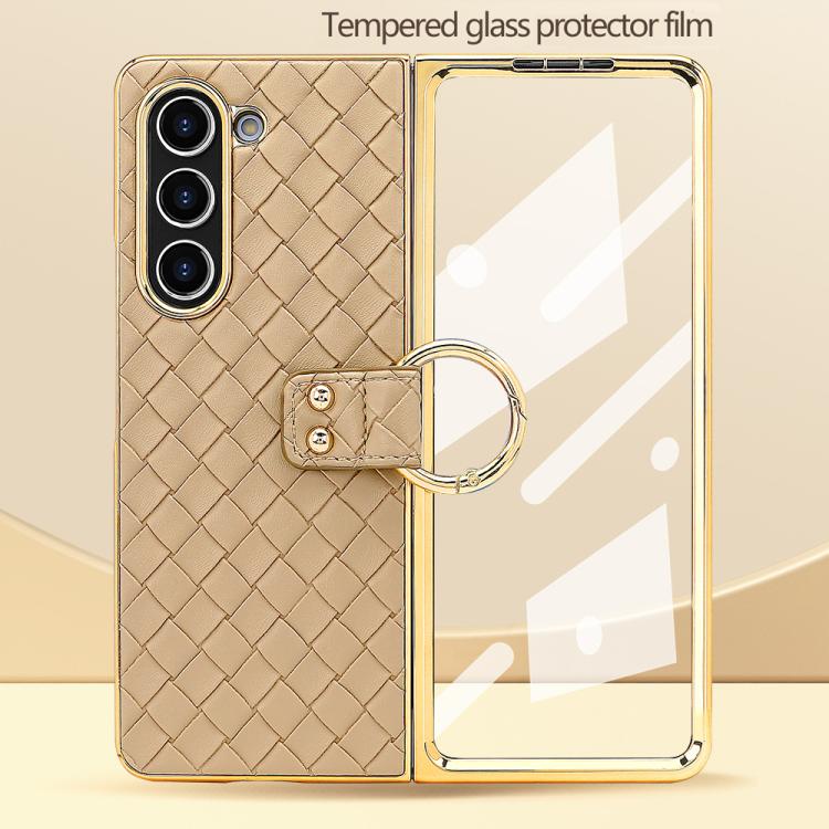 For Samsung Galaxy Z Fold3 5G VIETAO Woven Leather Metal Ring Phone Case(Gold) by VIETAO