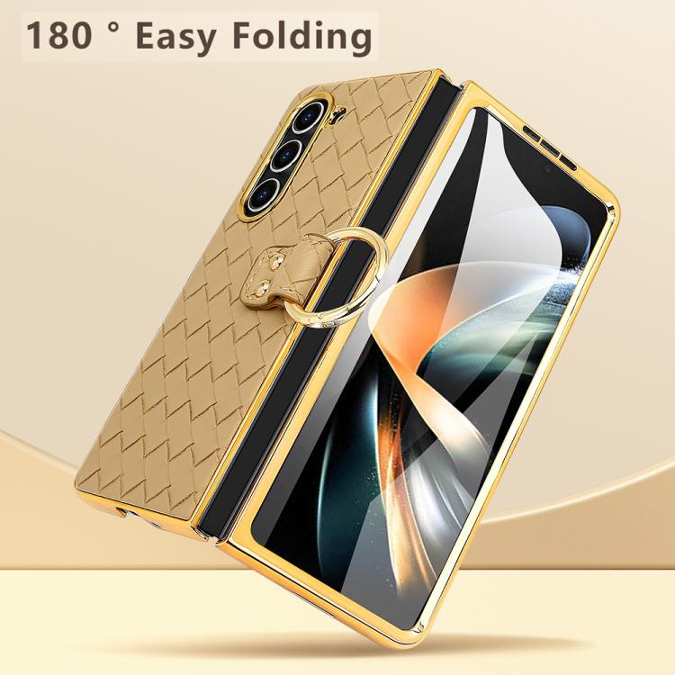 For Samsung Galaxy Z Fold4 VIETAO Woven Leather Metal Ring Phone Case(Blue) by VIETAO