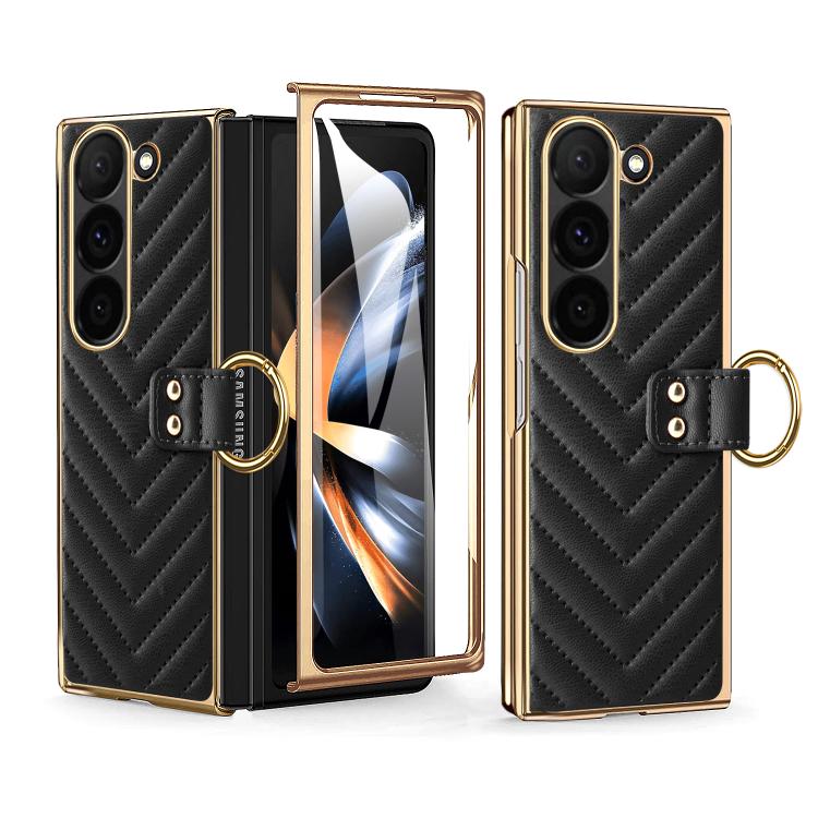 For Samsung Galaxy Z Fold5 VIETAO Dream Series Metal Ring Leather Phone Case(Black) by VIETAO