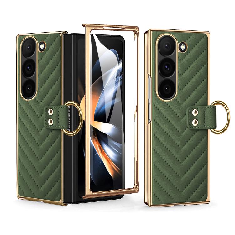 For Samsung Galaxy Z Fold3 5G VIETAO Dream Series Metal Ring Leather Phone Case(Green) by VIETAO