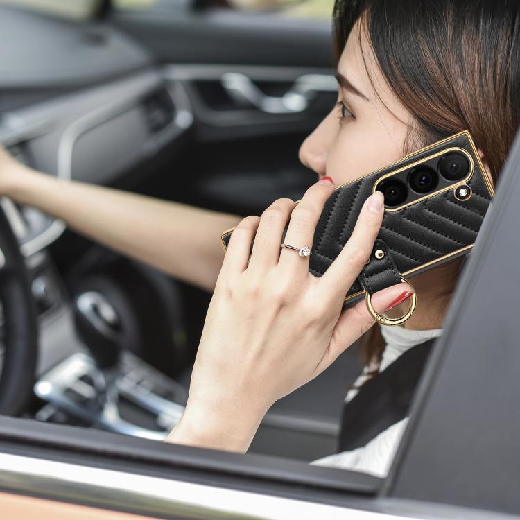 For Samsung Galaxy Z Fold5 VIETAO Dream Series Metal Ring Leather Phone Case(Black) by VIETAO