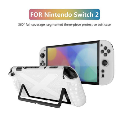 For Nintendo Switch 2 Detachable X-pattern Protective Case with Holder(White) by bashfashion