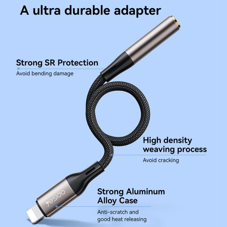 Yesido YAU45 8 Pin to 3.5mm Aluminum Alloy Audio Adapter(Gold) by Yesido