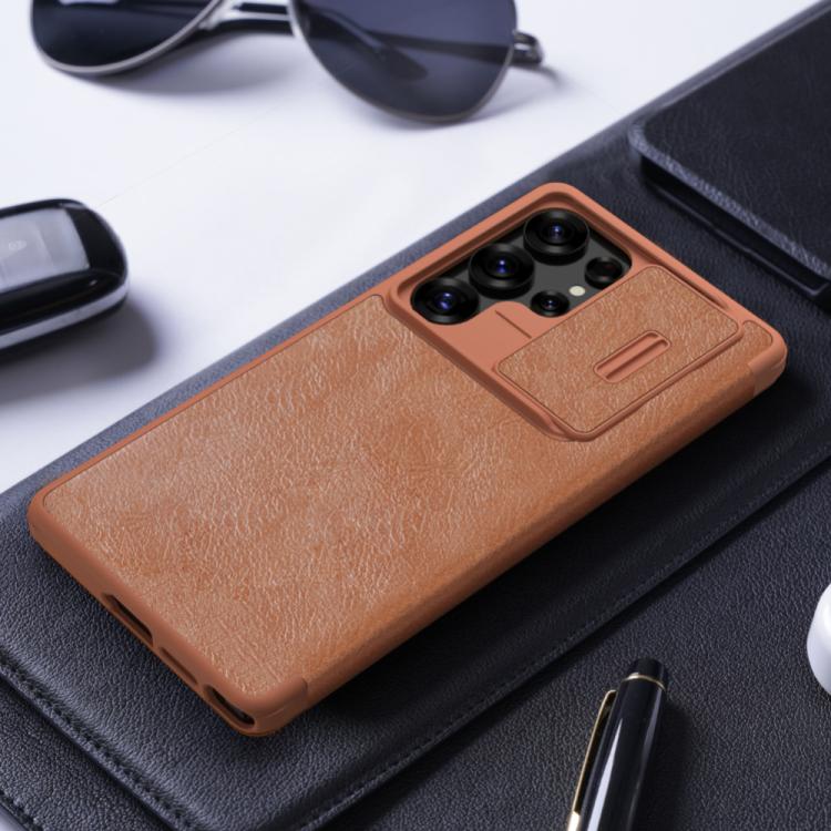 For Samsung Galaxy S25 Ultra 5G NILLKIN QIN Series Pro Sliding Camera Cover Design Leather Phone Case(Black) by NILLKIN