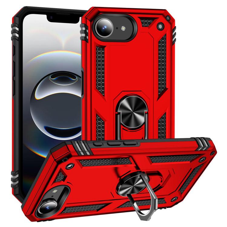 For iPhone 16e Shockproof TPU Hybrid PC Phone Case with Holder(Red) by bashfashion