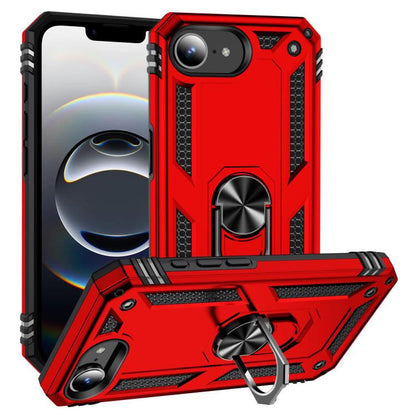 For iPhone 16e Shockproof TPU Hybrid PC Phone Case with Holder(Red) by bashfashion