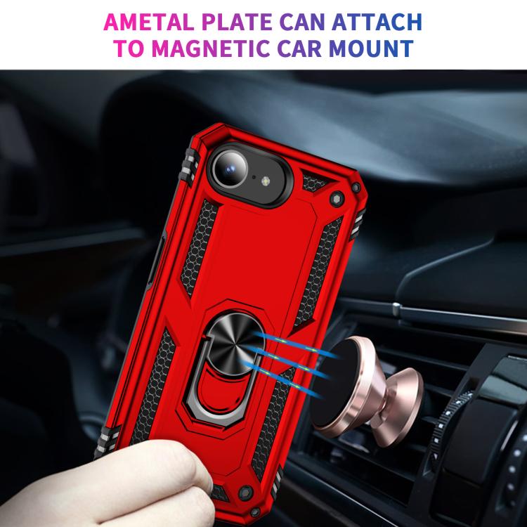 For iPhone 16e Shockproof TPU Hybrid PC Phone Case with Holder(Red) by bashfashion