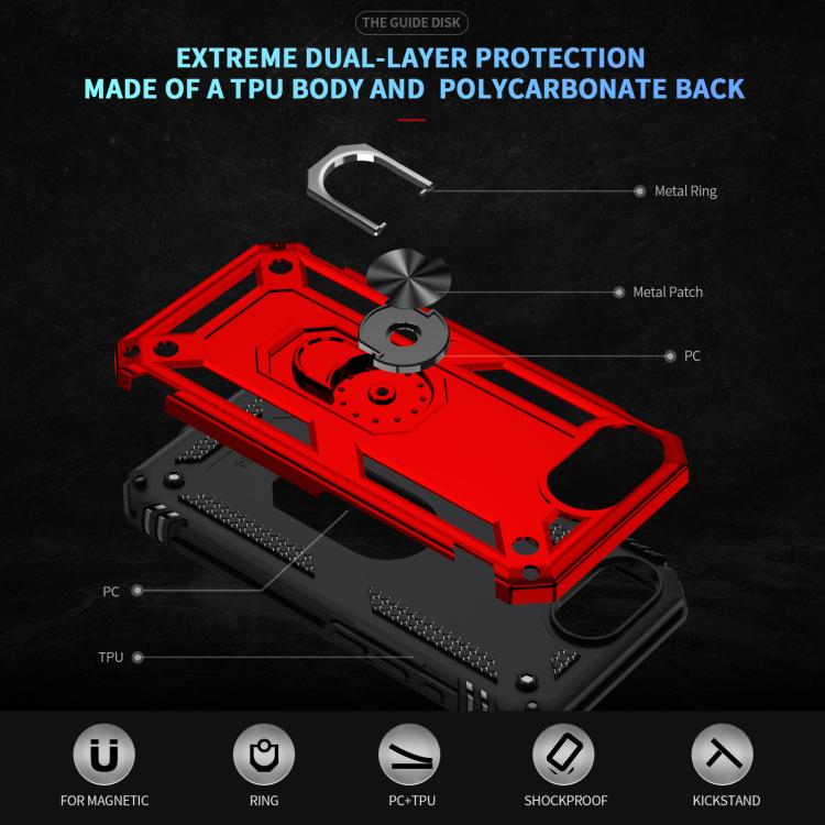 For iPhone 16e Shockproof TPU Hybrid PC Phone Case with Holder(Red) by bashfashion