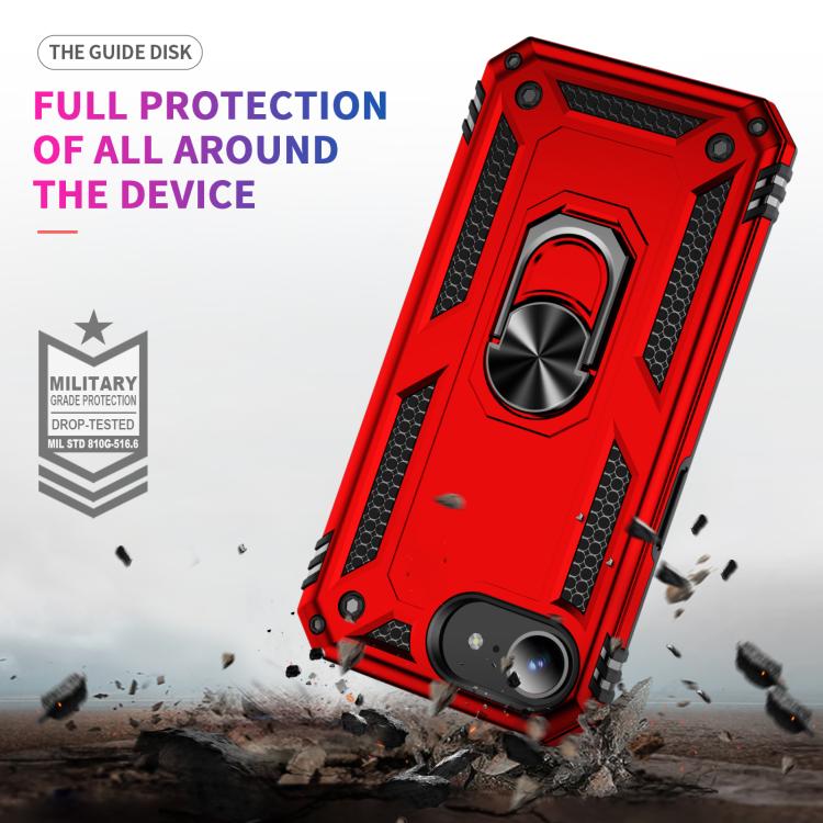 For iPhone 16e Shockproof TPU Hybrid PC Phone Case with Holder(Red) by bashfashion