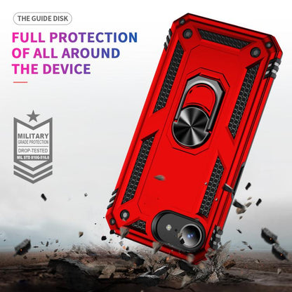 For iPhone 16e Shockproof TPU Hybrid PC Phone Case with Holder(Red) by bashfashion