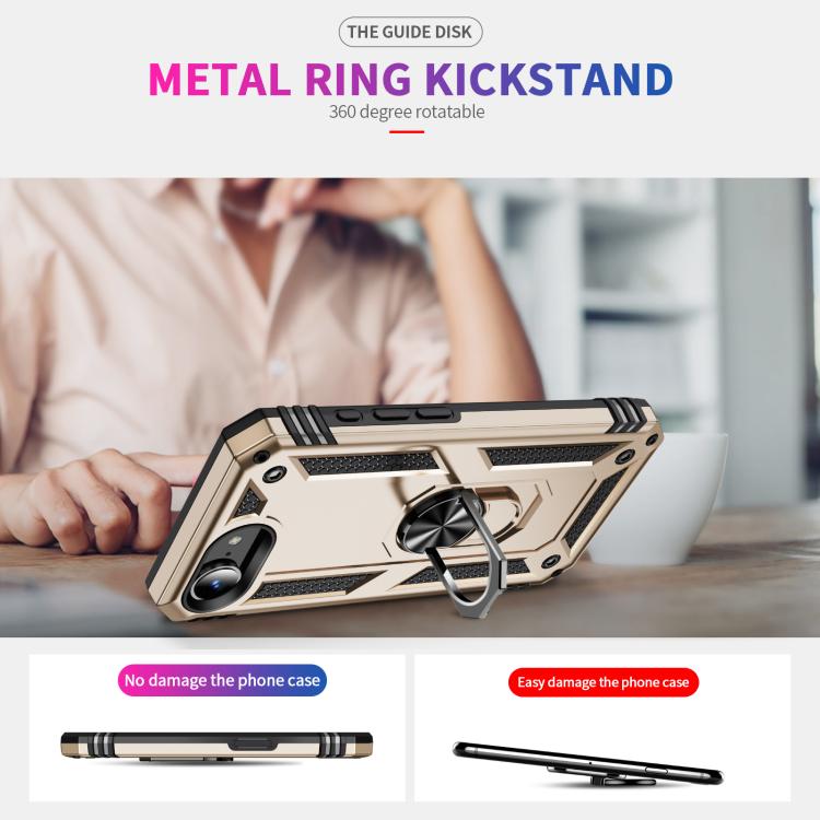 For iPhone 16e Shockproof TPU Hybrid PC Phone Case with Holder(Gold) by bashfashion