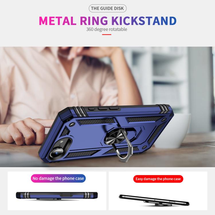 For iPhone 16e Shockproof TPU Hybrid PC Phone Case with Holder(Blue) by bashfashion